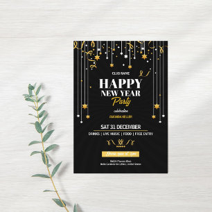 Elegant Gold Stars New Year’s Eve Party Invitation