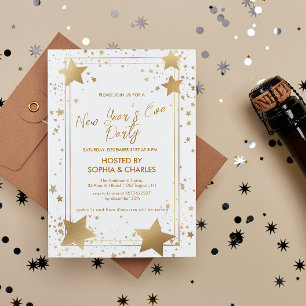 Elegant Gold Stars New Year's Eve Party Invitation