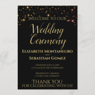Elegant Gold Stars on Black Festive Wedding  Program