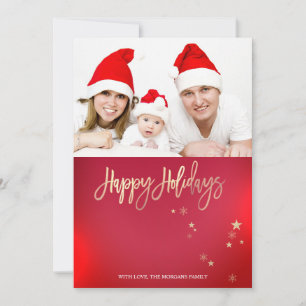 Elegant Gold Stars Red Photo Merry Christmas