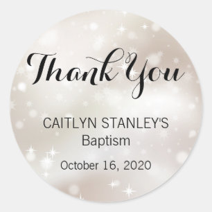 Elegant Gold Stars Thank You Baptism Classic Round Sticker