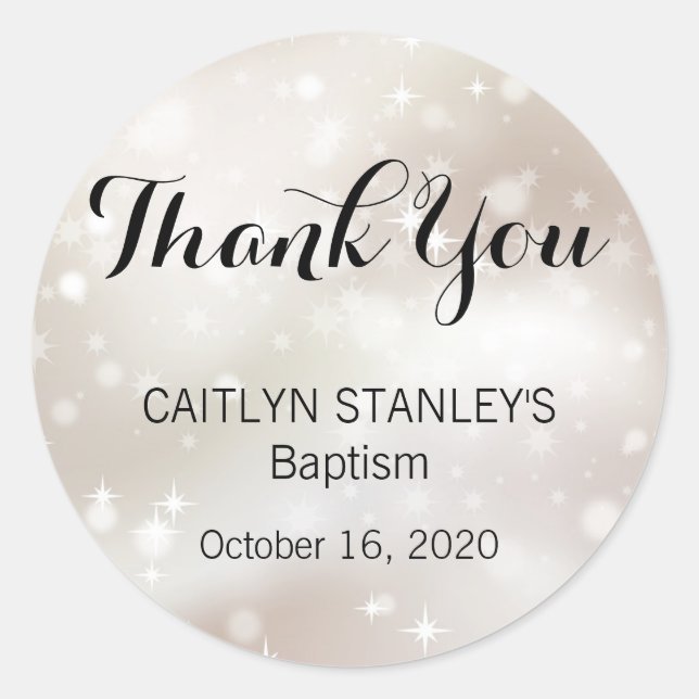 Elegant Gold Stars Thank You Baptism Classic Round Sticker (Front)