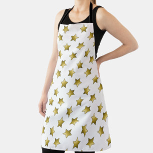 Elegant gold stars white pattern apron