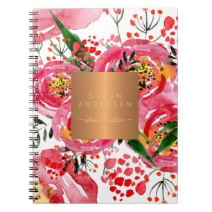 Elegant gold steel copper metallic blush floral notebook