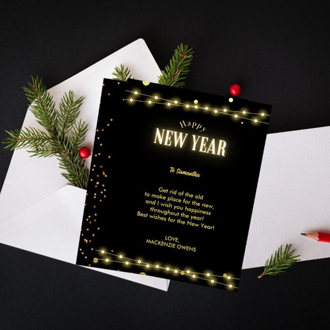 Elegant Gold String Lights NYE Celebration Holiday Card (Creator Uploaded)