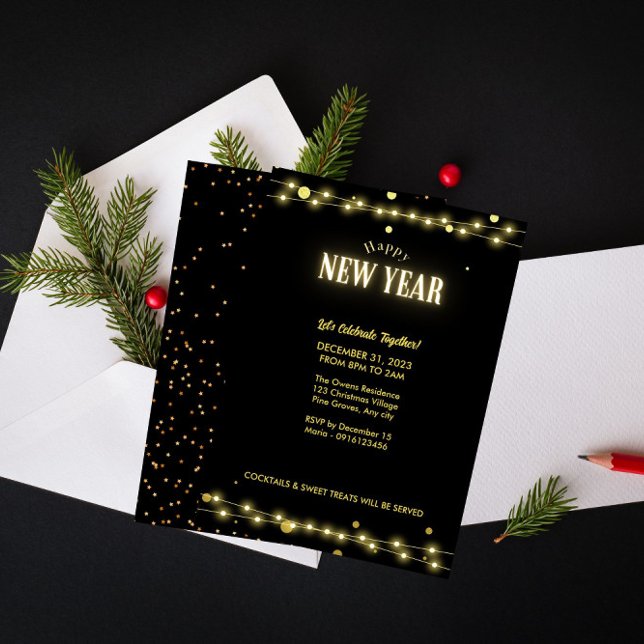 Elegant Gold String Lights NYE Celebration  Invitation (Creator Uploaded)