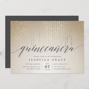 Elegant Gold String Lights Quinceanera Invitation