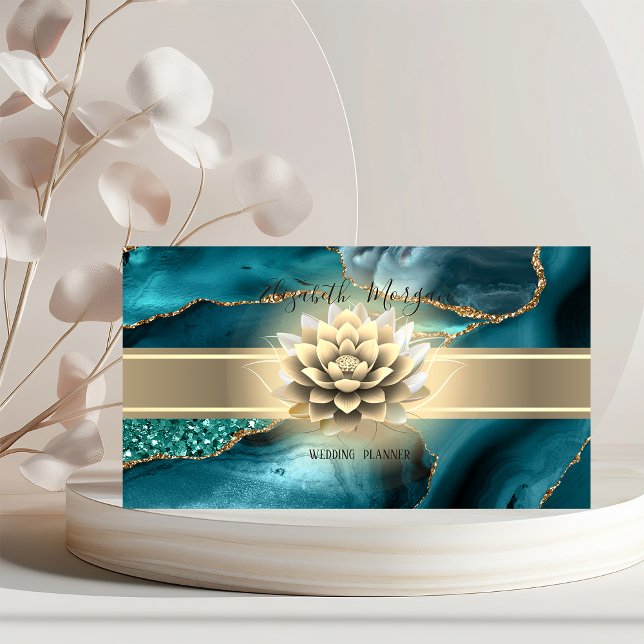 Elegant Gold Stripe,Lotus Glitter Emerald Green Business Card (Creator Uploaded)