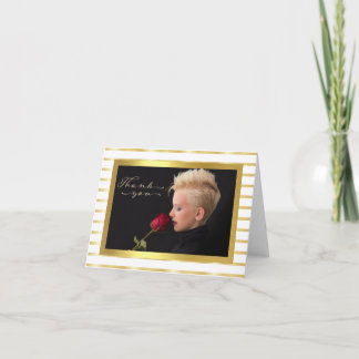 Elegant Gold Stripe Photo Thank You Card