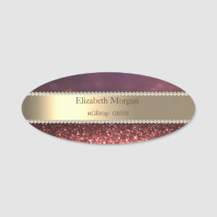 Elegant Gold Stripe,Rose Gold Glitter Bokeh,Pearls Name Tag