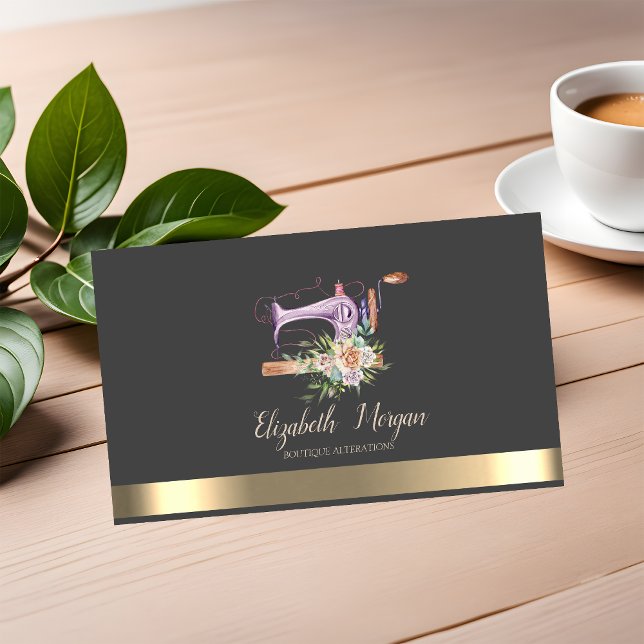 Elegant Gold Stripe Sewing Machine Business Card (Creator Uploaded)
