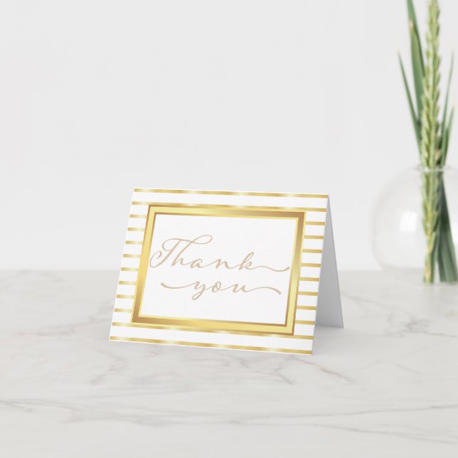 Elegant Gold Stripe Thank You Card (Front)