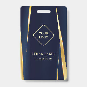 Elegant Gold Stripes Blue Background ID Badge