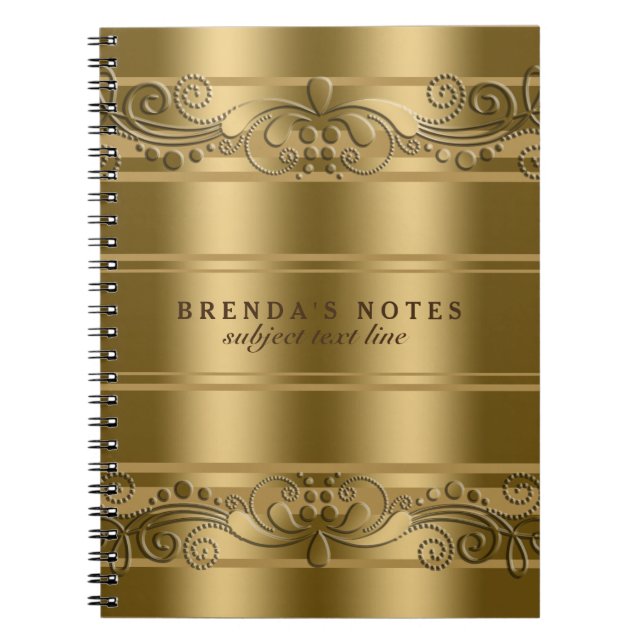 Elegant Gold Stripes With Gold Lace Notebook (Front)