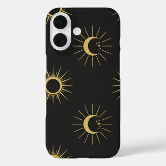 Elegant Gold Sun and Moon Pattern Black iPhone 16  iPhone 16 Case