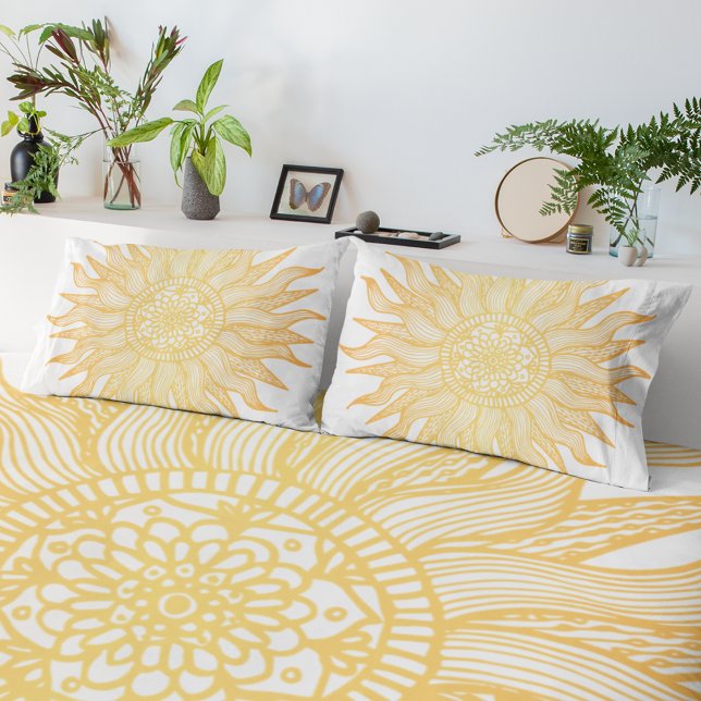 Elegant Gold Sun Mandala Art Pillowcase (Creator Uploaded)