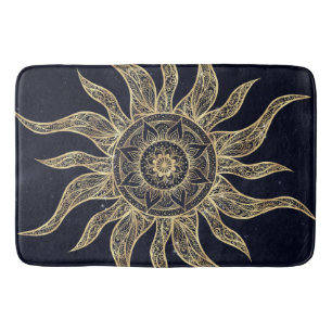 Elegant Gold Sun Mandala Blue Nebula Design Bath Mat