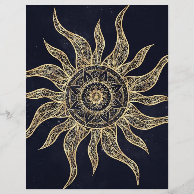 Elegant Gold Sun Mandala Blue Nebula Design Custom Letterhead (Front)