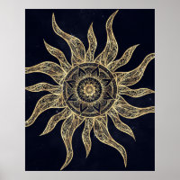 Elegant Gold Sun Mandala Blue Nebula Design
