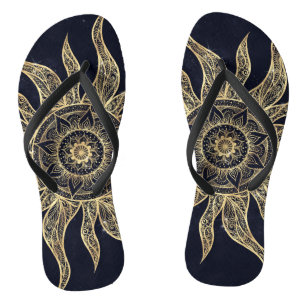 Elegant Gold Sun Mandala Blue Nebula Design Thongs