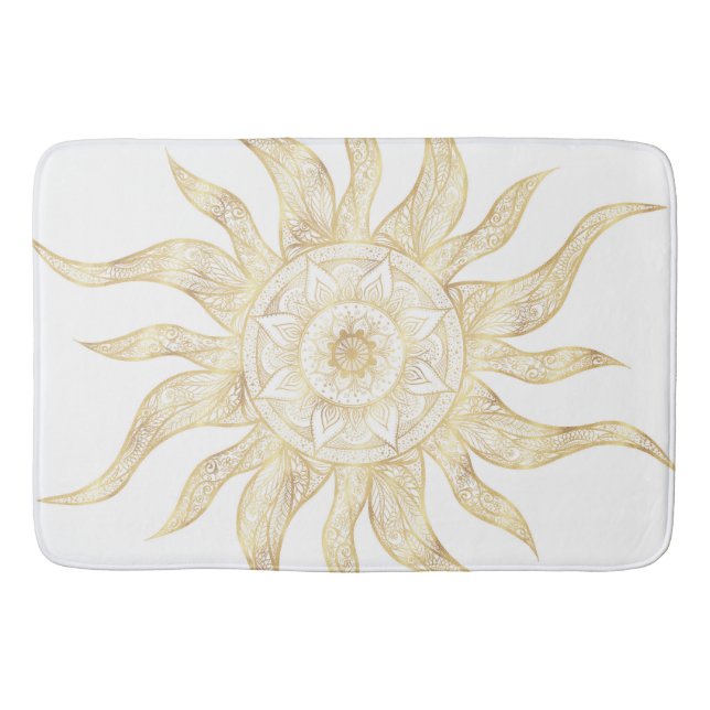 Elegant Gold Sun Mandala Design Bath Mat (Front)