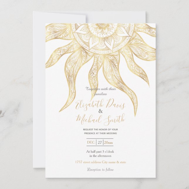 Elegant Gold Sun Mandala Design Invitation (Front)