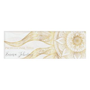Elegant Gold Sun Mandala Design Name Tag