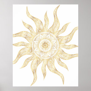 Elegant Gold Sun Mandala Design Poster