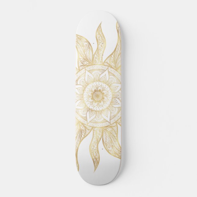 Elegant Gold Sun Mandala Design Skateboard (Front)