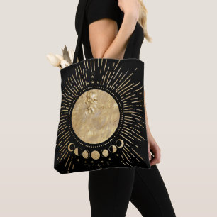 Elegant Gold Sun Moon Doodles Mandala Tote Bag