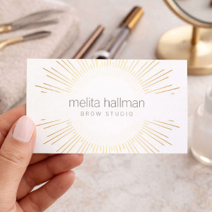 Elegant Gold Sunburst Brow Artist Logo Business Card
