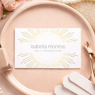 Elegant Gold Sunburst Nail Technician Logo Business Card