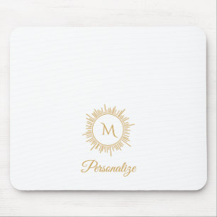 Elegant Gold Sunburst Simple Monogram and Name Mouse Pad