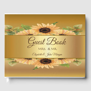 Elegant Gold Sunflowers Wedding Guest Book