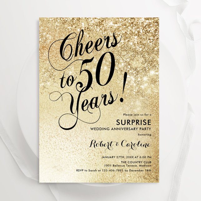 Elegant Gold Surprise 50th Anniversary Invitation (Creator Uploaded)