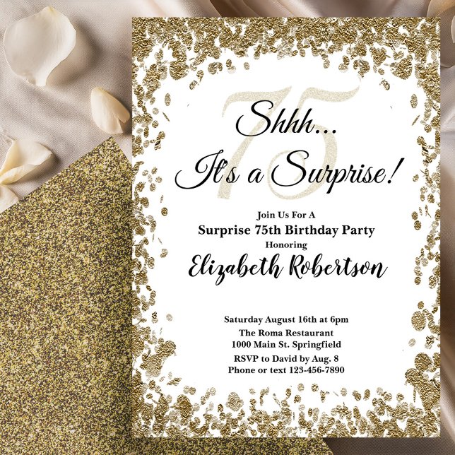 Elegant Gold Surprise 75th Birthday  Invitation (Creator Uploaded)