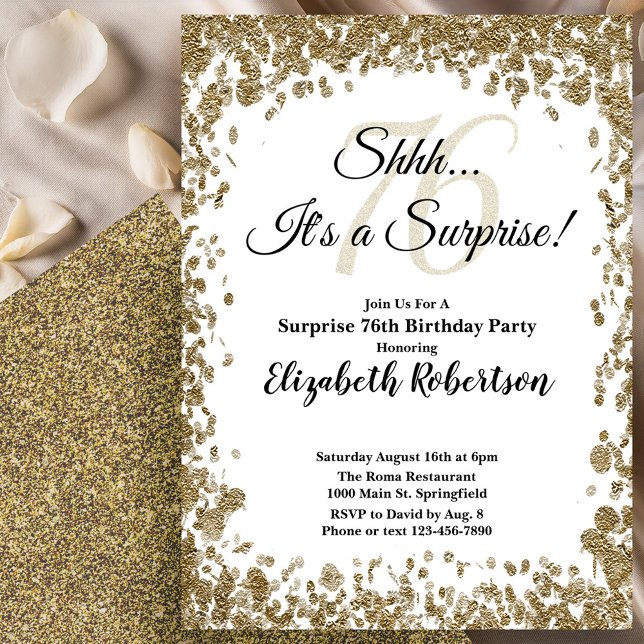 Elegant Gold Surprise 76th Birthday Invitation (Creator Uploaded)