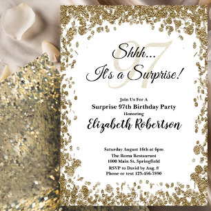 Elegant Gold Surprise 97th Birthday Invitation