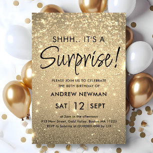 Elegant Gold Surprise Birthday Invitation