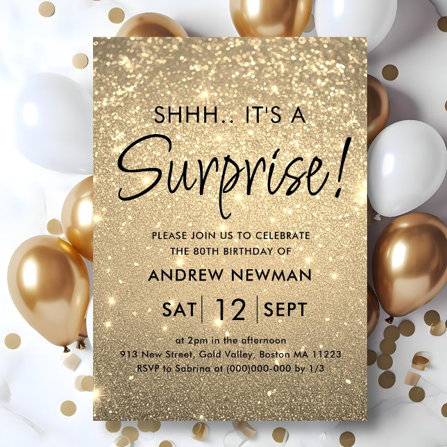 Elegant Gold Surprise Birthday Invitation (Creator Uploaded)