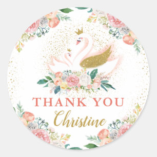 Elegant Gold Swan Princess Pink Floral Thank You Classic Round Sticker
