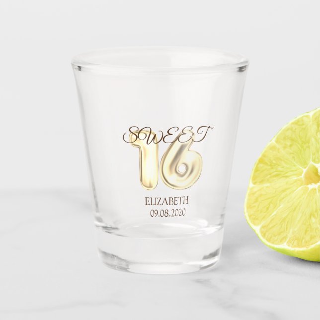 Elegant Gold Sweet 16 Shot Glass (Front)