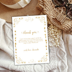 Elegant Gold Sweetheart Valentine Baby Shower  Thank You Card