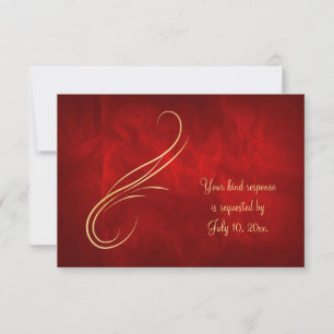 Elegant Gold Swirl Bright Red Wedding RSVP Card