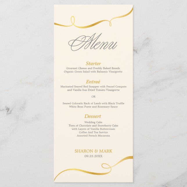 Elegant Gold Swirl Dinner Menu | Editable Colour (Front)