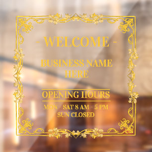 Elegant Gold Swirl Frame Transparent Opening Hours