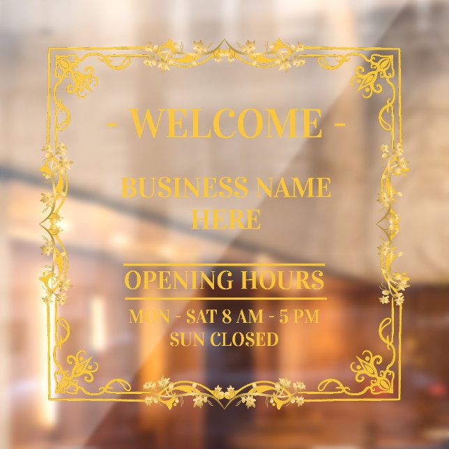 Elegant Gold Swirl Frame Transparent Opening Hours (Sheet 2)