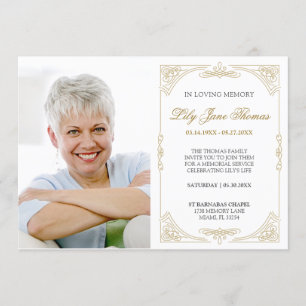 Elegant Gold Swirl Funeral Invitation   Edit Colou