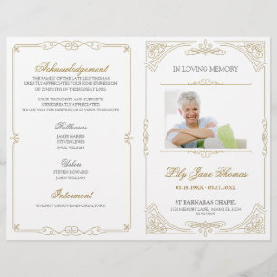 Elegant Gold Swirl Funeral Program   Edit Colour Flyer