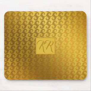 Elegant Gold Swirl Monogrammed Computer Mouse Pad
